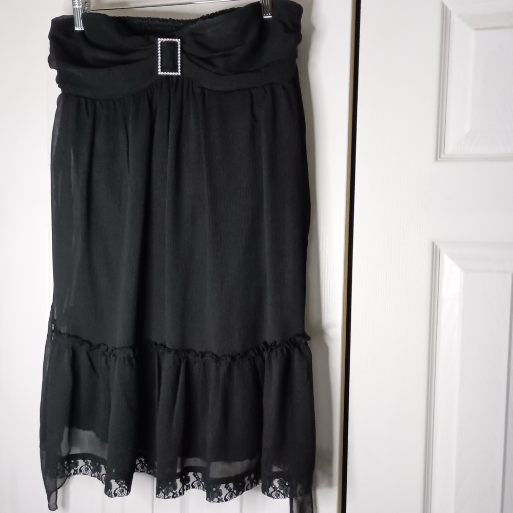 Johnny Martin Womens Skirt Black Vintage Evening Skirt Sheer Skirt Midi Skirt
